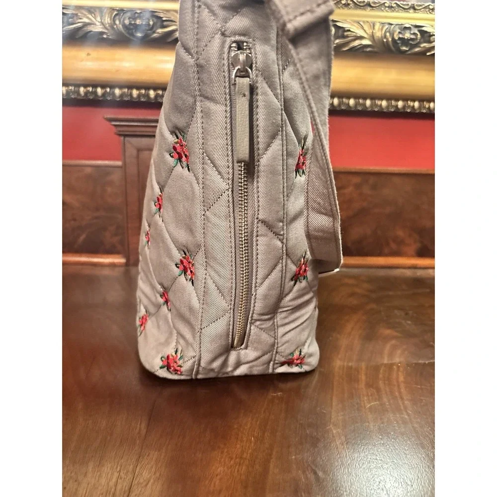 Vera Bradley Carson Hobo Bag Denim Gray Floral Quilted Crossbody NWT